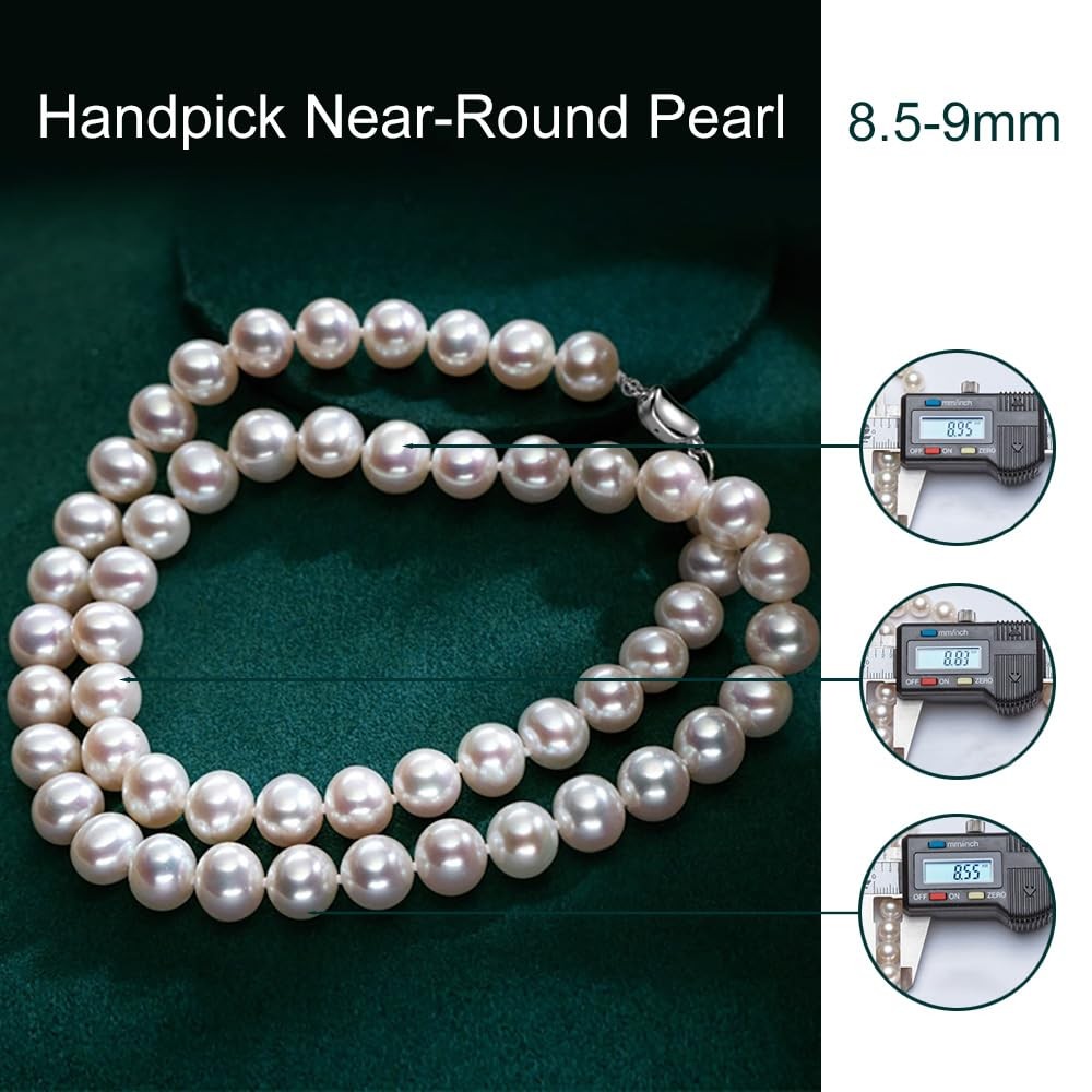 ZoVanHee Freshwater Cultured Pearl Necklace Set Includes Stud Earrings Genuine