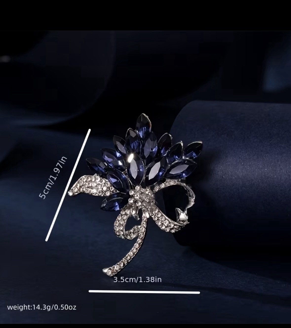 Blue Crystal Flower Brooch Pin Silver Tone Rhinestone Bouquet Statement Jewelry