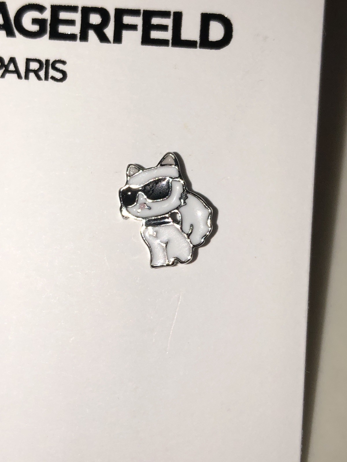 Karl Lagerfeld White & Black Enamel Mini Sitting Choupette Stud Earrings NWT