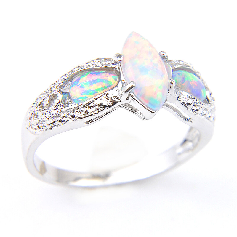 Sparking Oval Shape White Fire Opal White Topaz Gems Rose Gold Rings Size 6~10