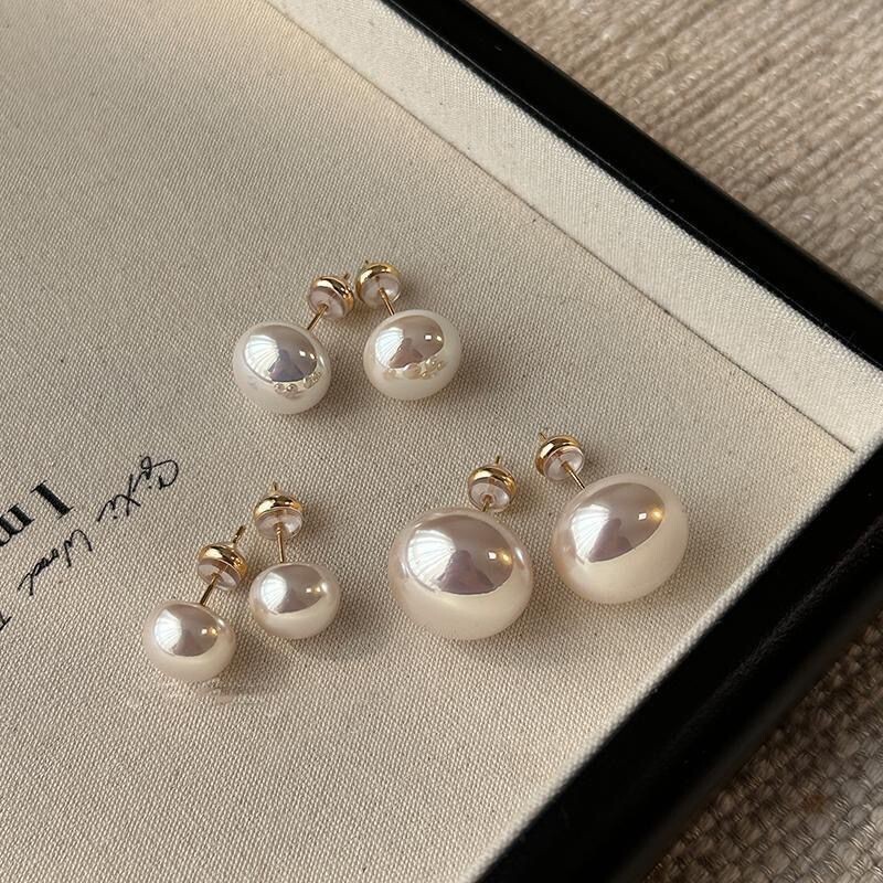Women Girl Gold plated Chubby Oval Round Pearl Earring Stud 8-16mm