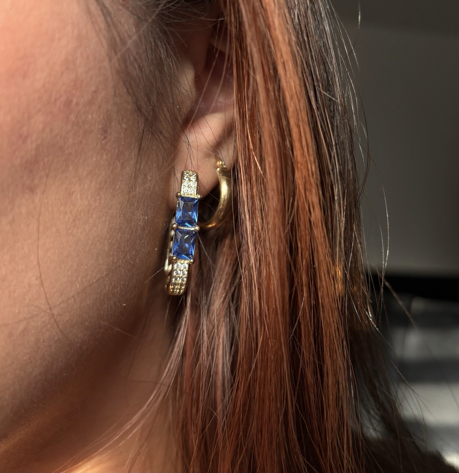Synthetic Tanzanite and Cubic Zirconia Gold Plated Hoops