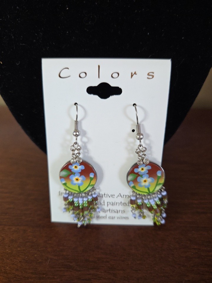 NEW “Colors” Hand Painted Artisans Dangle Earrings Flowers French Hook Style