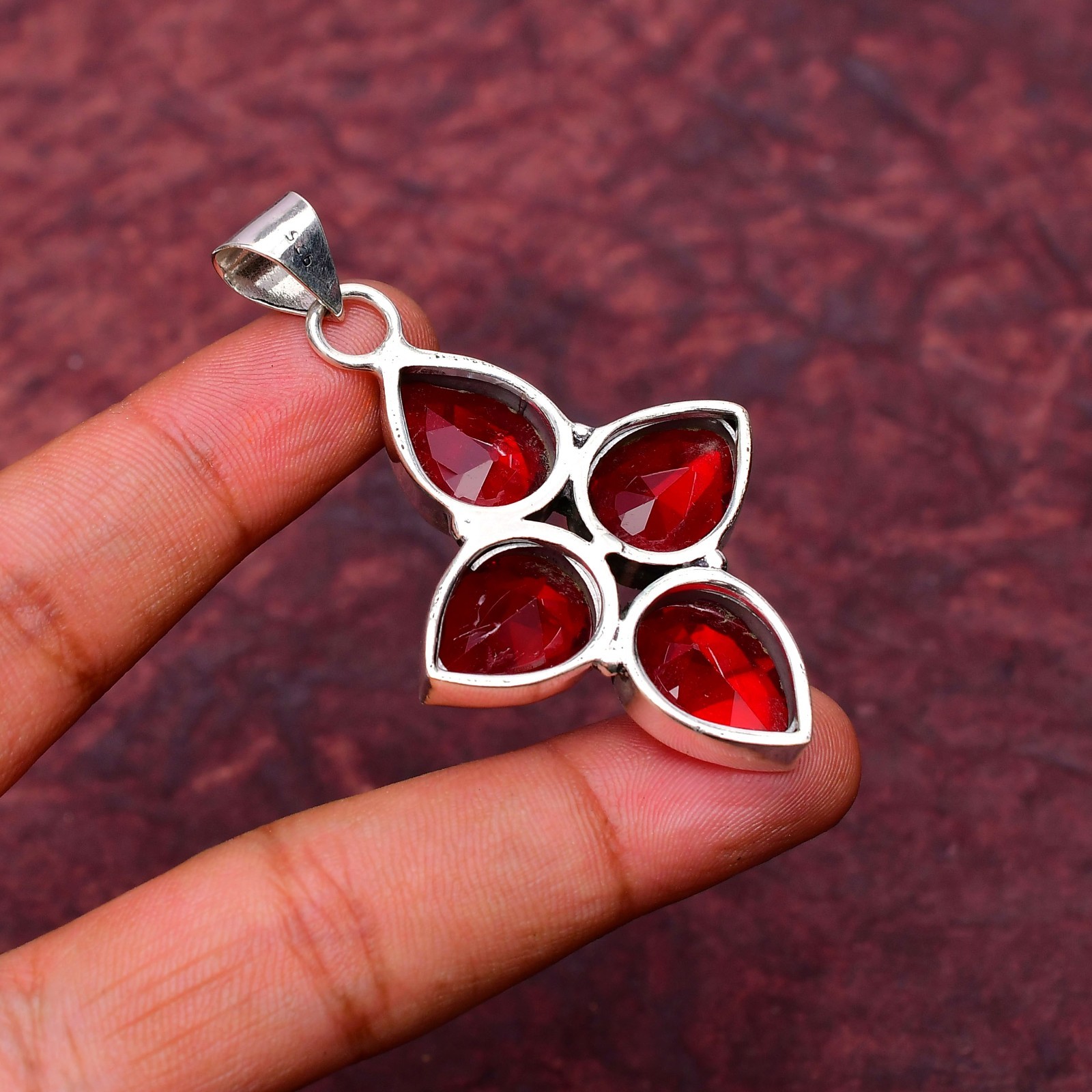 Garnet Gemstone 925 sterling silver Handmade jewelry Pendant 2.28″