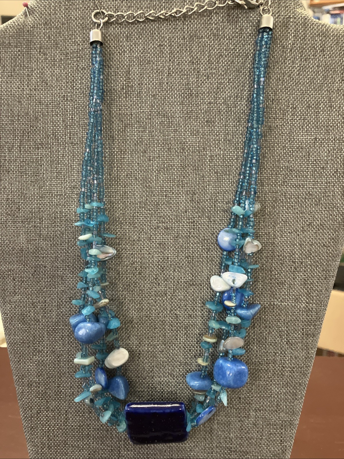 Christofle Silversmith Multi-Strand Blue Beaded Statement Necklace