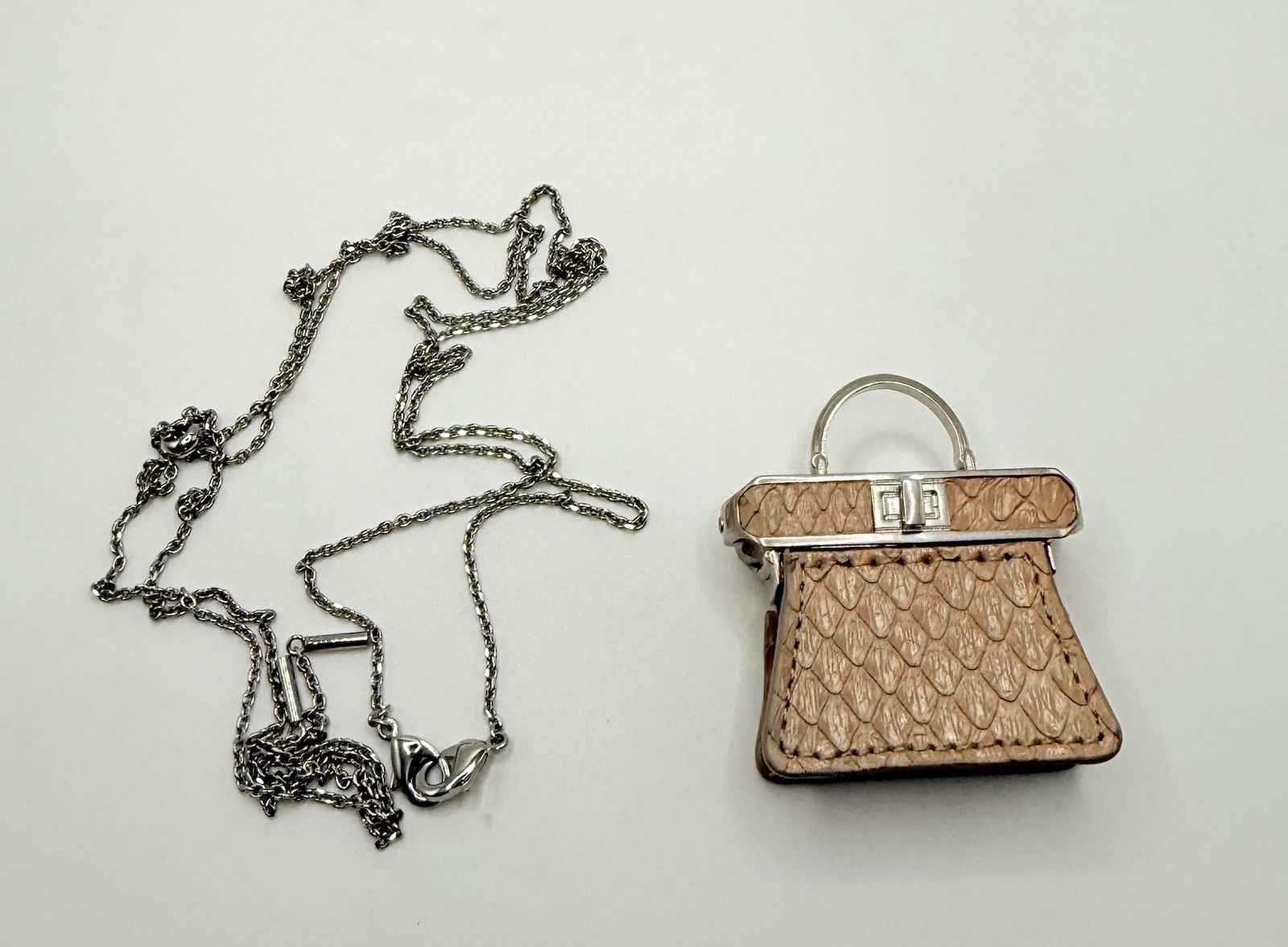 Fendi Peekaboo Mini Bag Pendant Necklace Python Embossed Leather Italy w/ COA