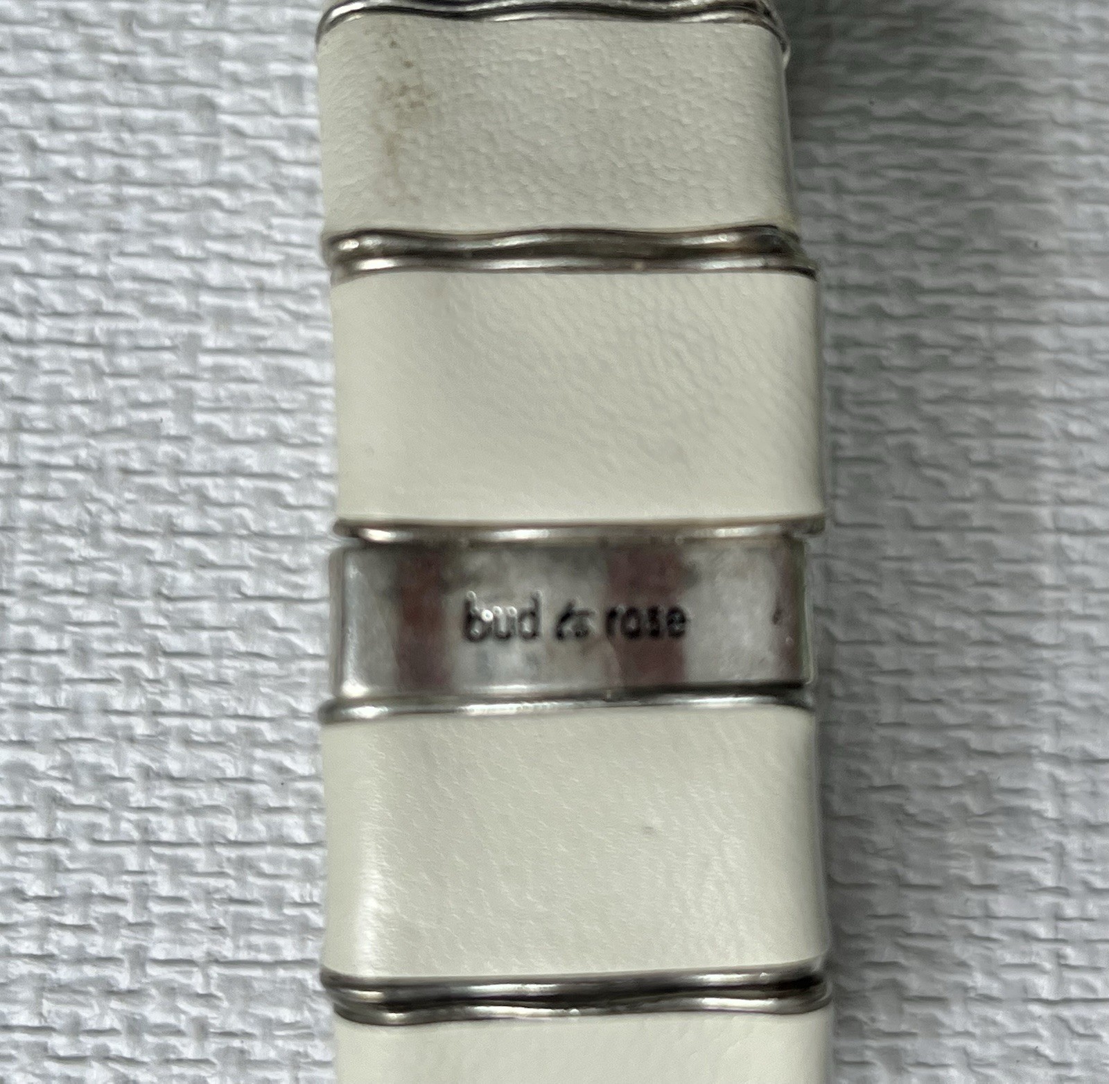 Link Cuff Bracelet Scandinavian White Leather Wrapped Links, Stretch bud to rose