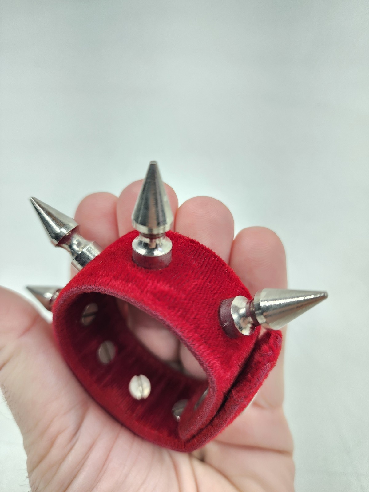 Funk Plus Wide Chrome Spikes Red Velvet Snap Bracelet Adjustable