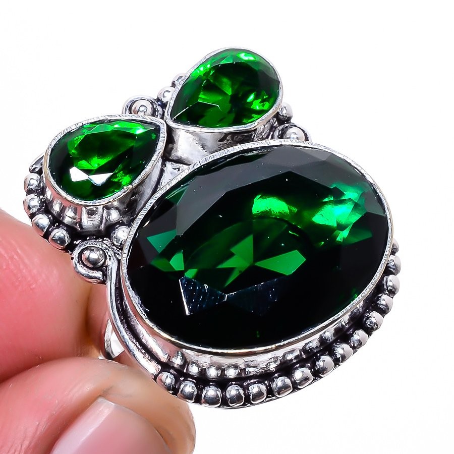 Chrome Diopside Gemstone 925 Silver Plated Jewelry Ring s.6.5 S2046