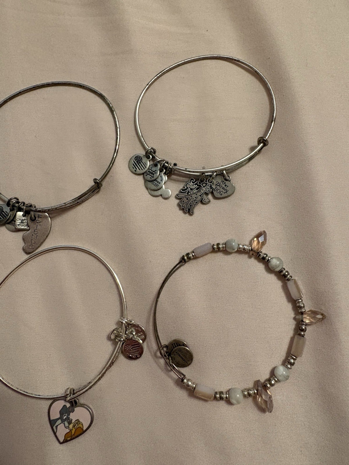 6 Alex and Ani Vintage Bracelet Bundle Lot Some Disney Lady Dogs Pink