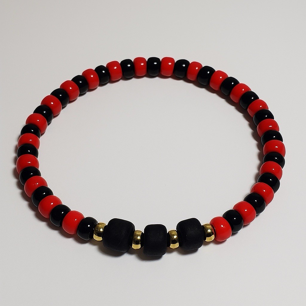 Azabache Jet Black Orisha Elegua Handmade Elastic Bracelet