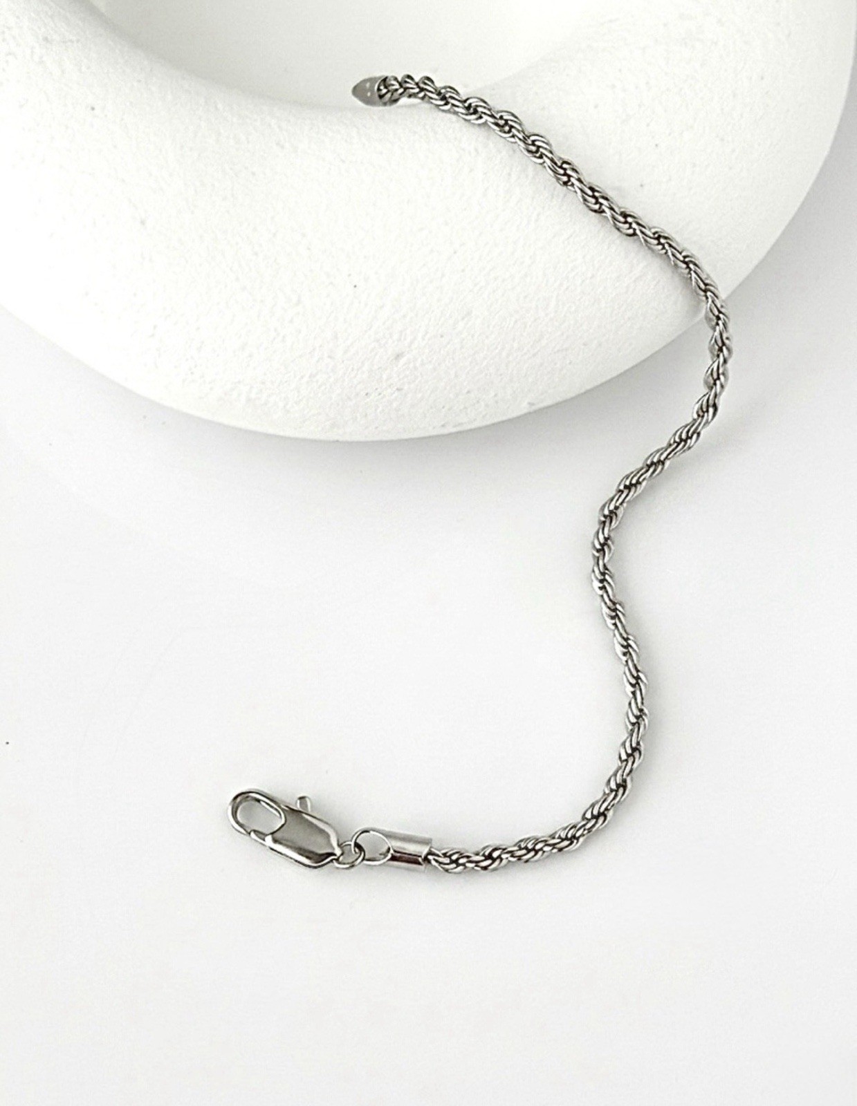 3 mm Silver Tone Slim Rope Chain Bracelet | 316L Premium Stainles Steel