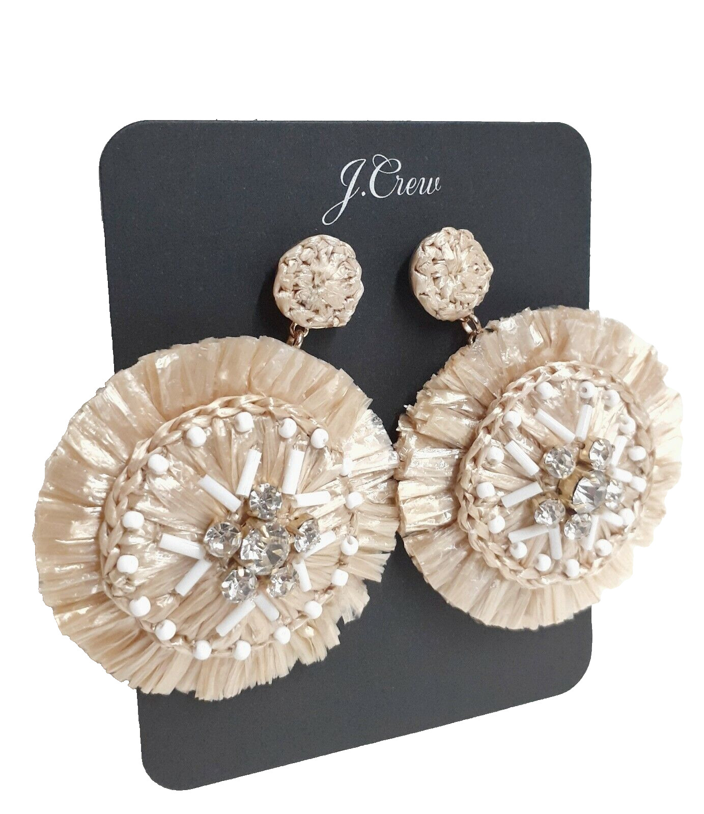 J.Crew Layered Raffia Sparkle Statement Earrings Natural Gold Plated AQ987 NWT