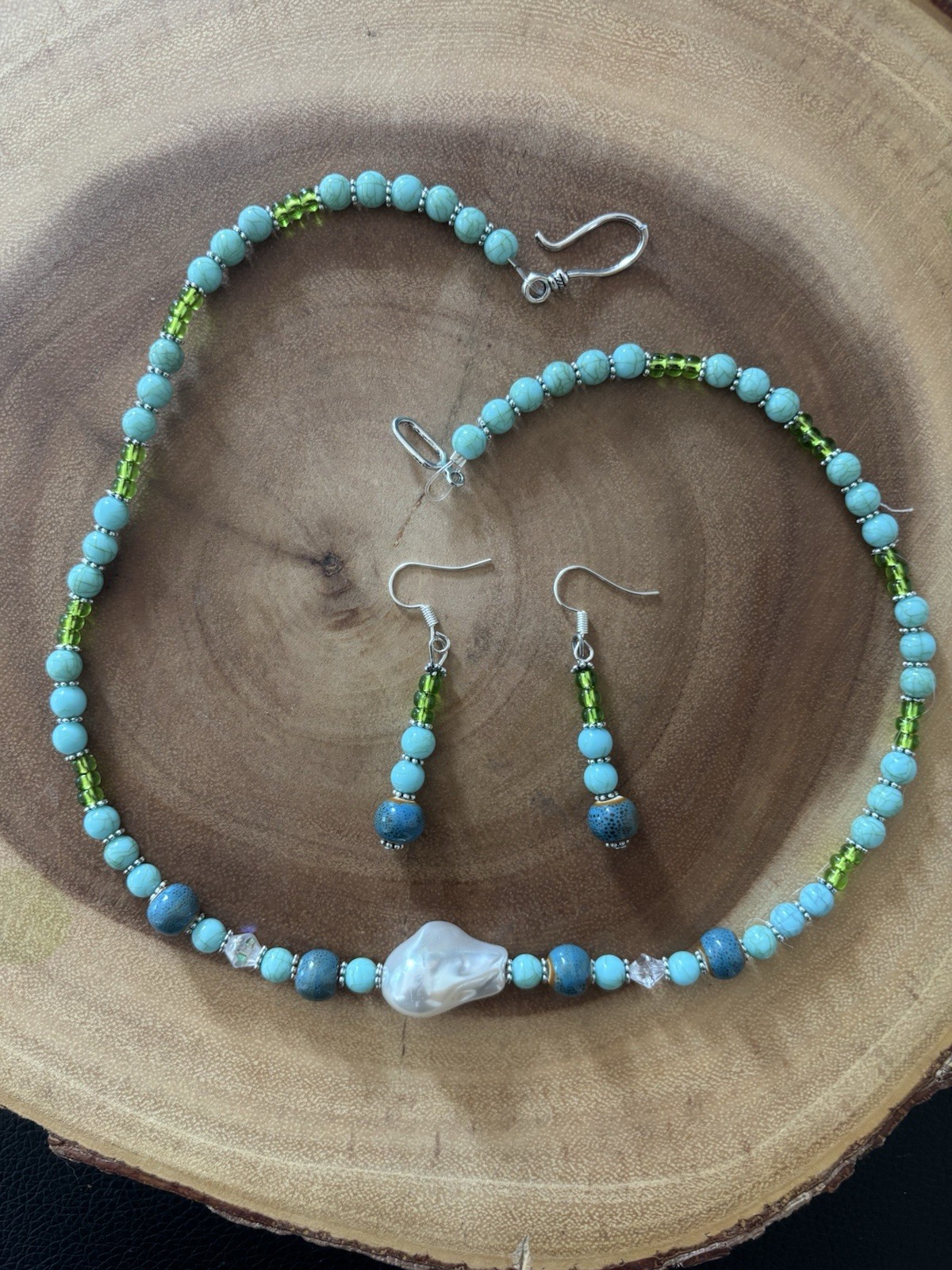 Blue and Green womens earring necklace jewelry set