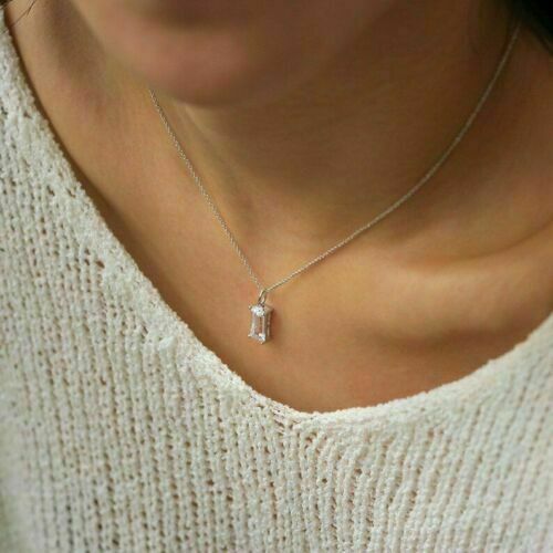 14k White Gold Plated Silver 2Ct Simulated Necklace Pendant Unisex 18”