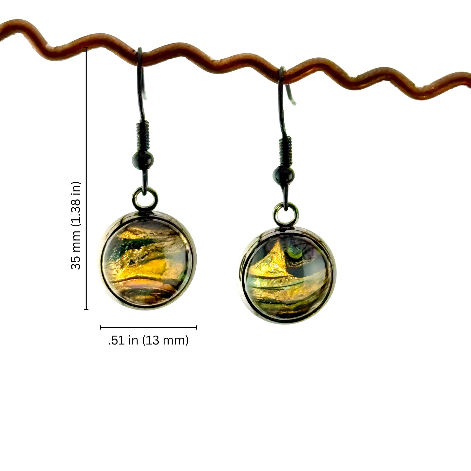 Dangle Earrings Handmade “Tree Rings” Electroplated Sterling Silver Earwires