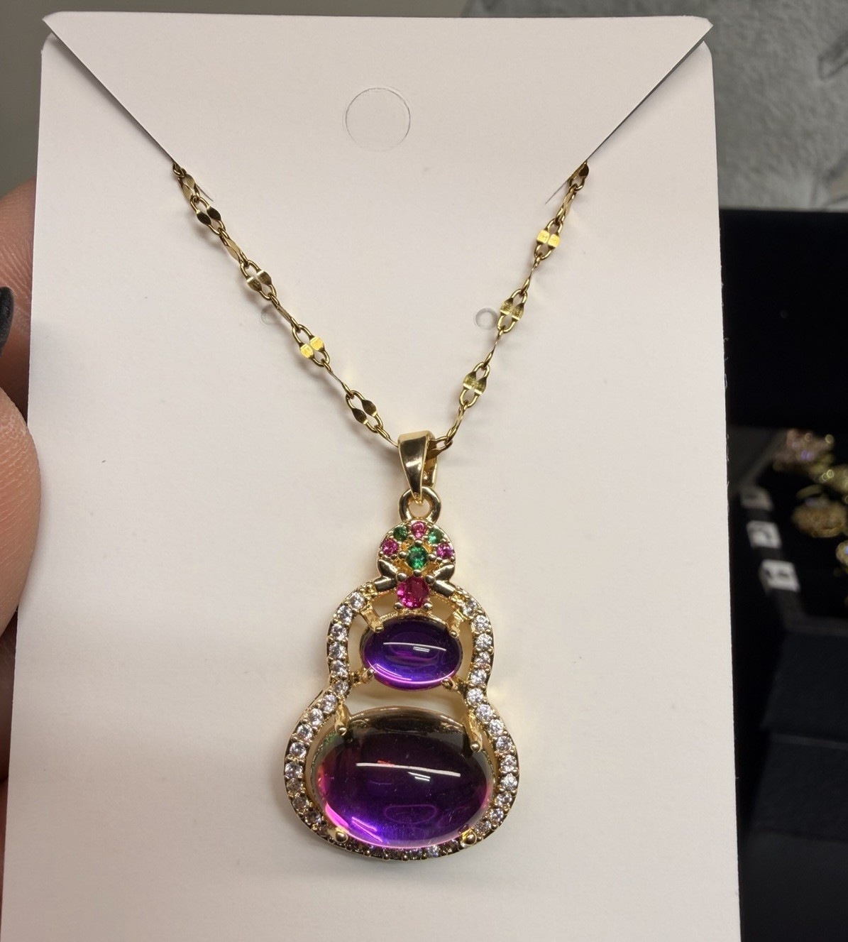 18k Gold Plated Crystal Gourd Necklace 16-18 inches