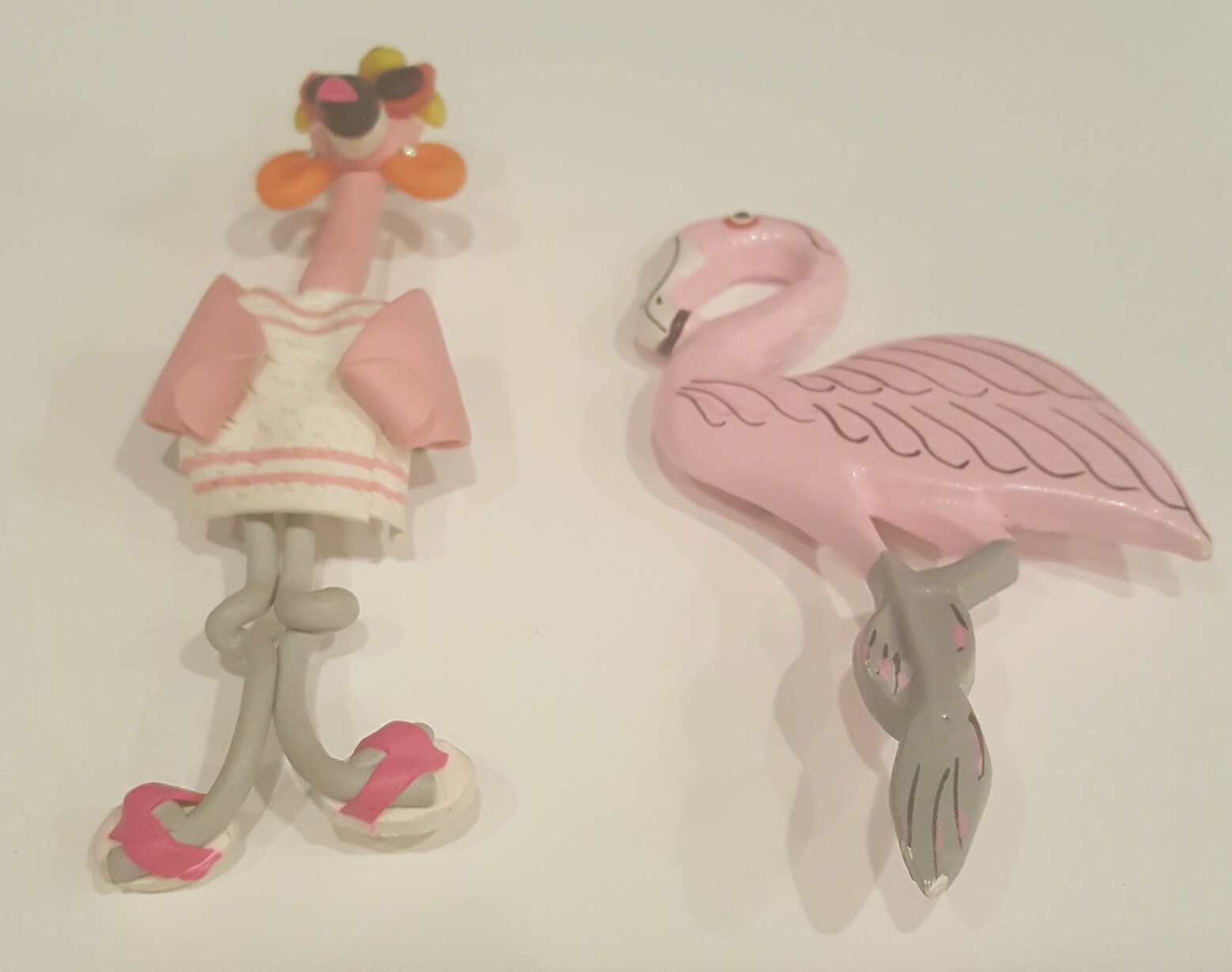 Lot of 2 Pink Flamingo Pins Brooches Appx 3.75 and 4 Inches