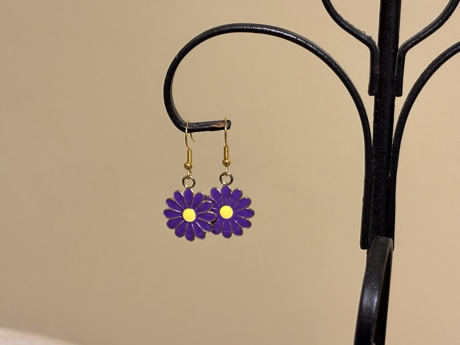 Enamel Daisy Flower Dangle Drop, 4 Sets Earrings Metal French Wire, Multicolor