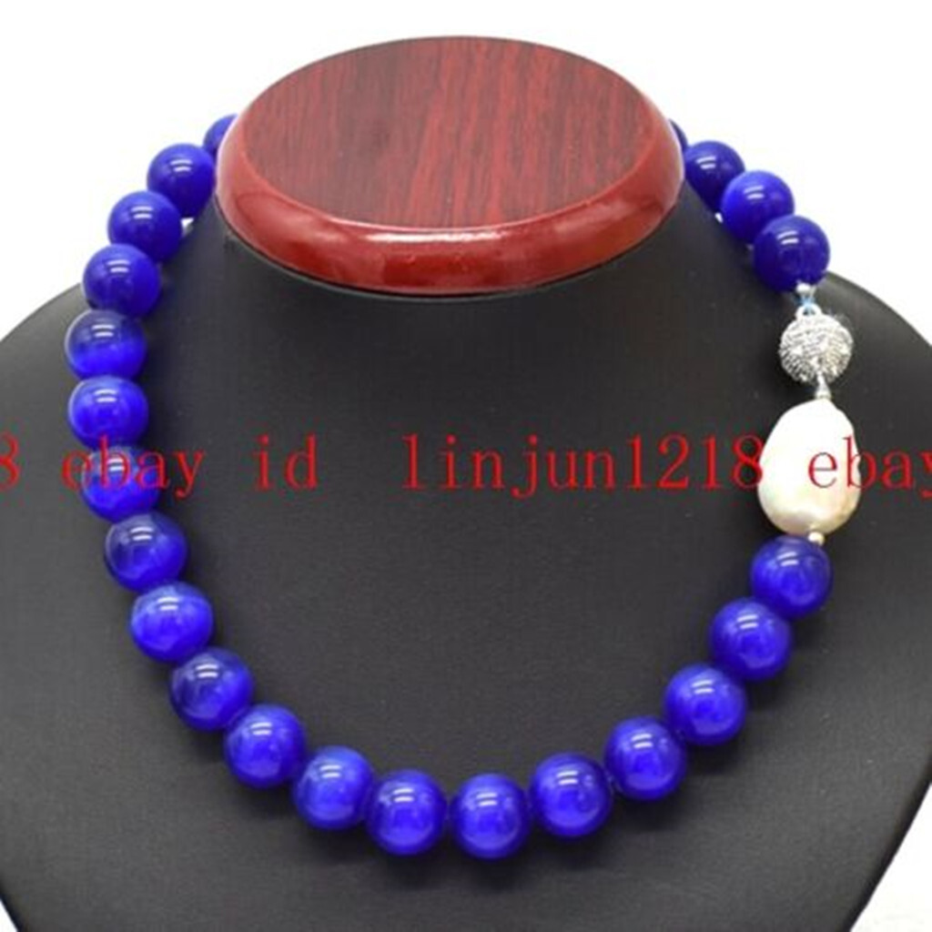 Rare Huge 14mm Amethyst Aquamarine Gemstone White Baroque Pearl Necklace 18 in