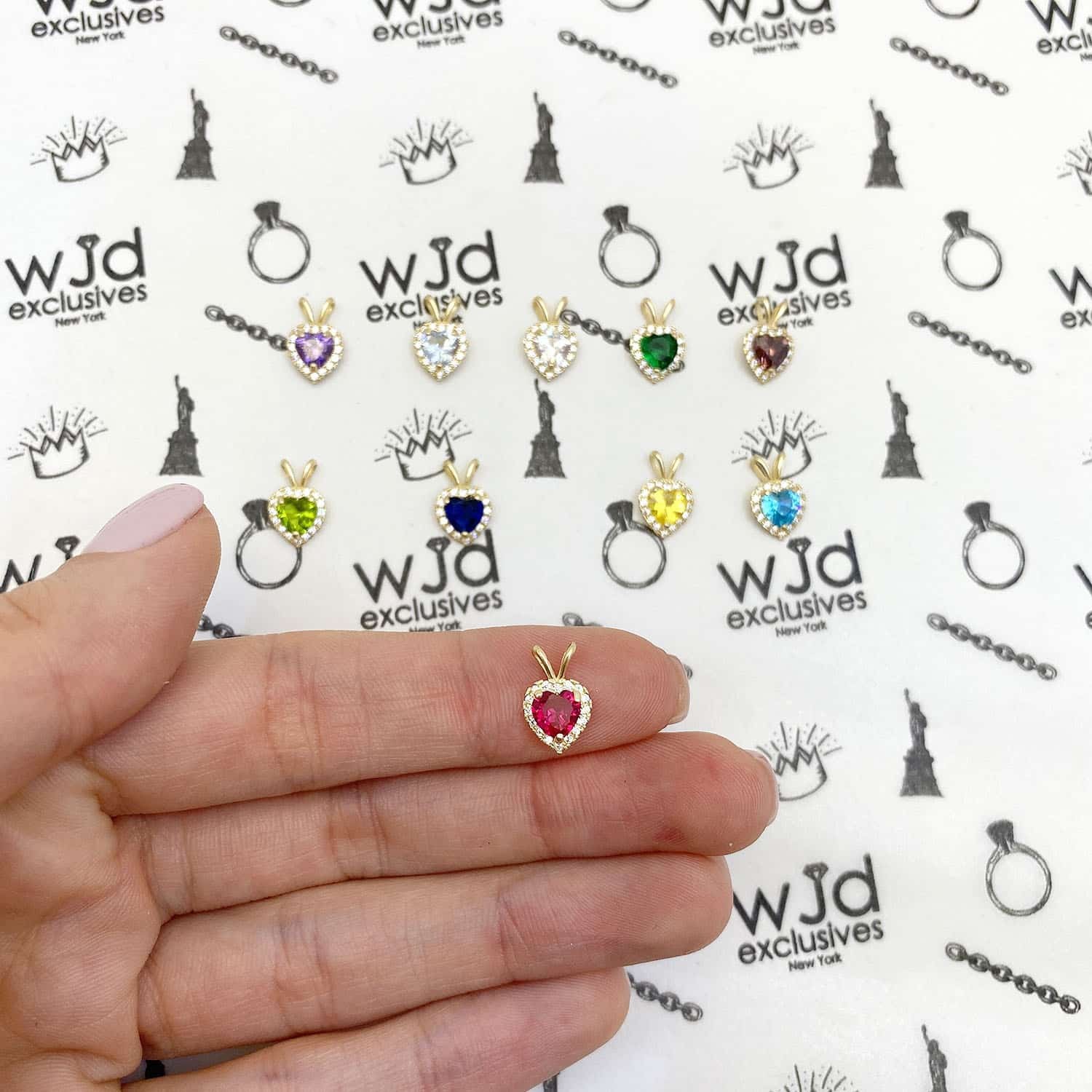 14K Yellow Gold Birthstone and CZ Heart Shape Pendant 0.5″
