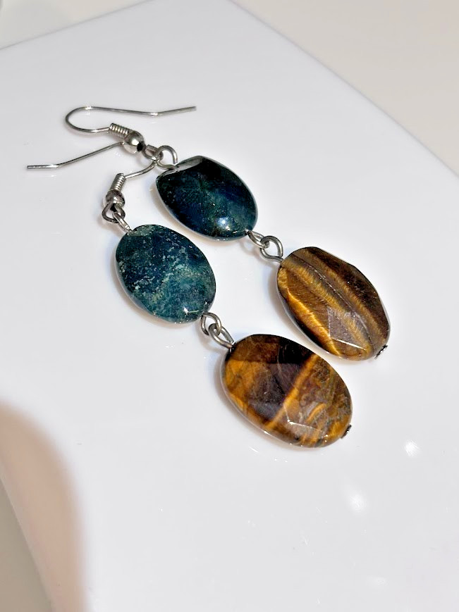 Palm Beach Jewelry Genuine Tiger’s Eye Jasper Teardrop Pendant Necklace Earrings