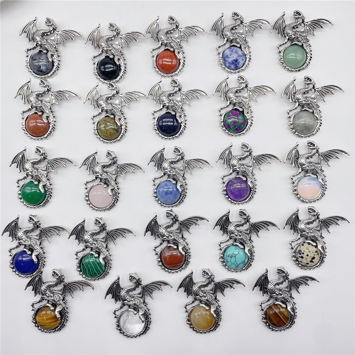 10pcs Mixed Natural Stone Flying Dragon Pendants Healing DIY Jewelry Making