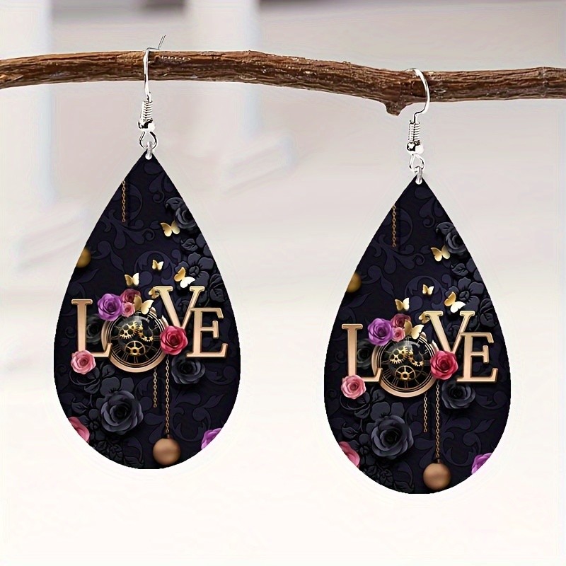 4 Pairs of Stylish Acrylic Colorful “LOVE” Letter Print Earrings for Couples