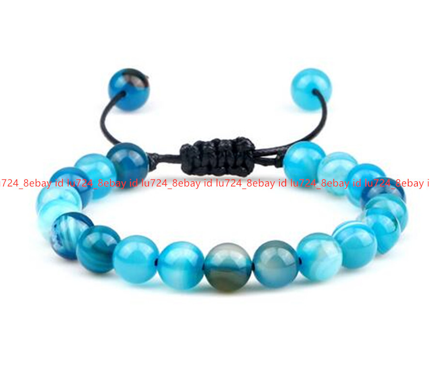 6/8/10/12/14mm Multicolor Striped Agate Round Gem Beads Adjustable Bracelet 7.5″