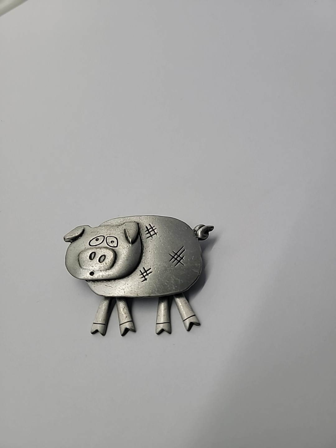Vintage JJ Jonette Pig Brooch Silver Tone Dangle Articulated Legs Farm Animal