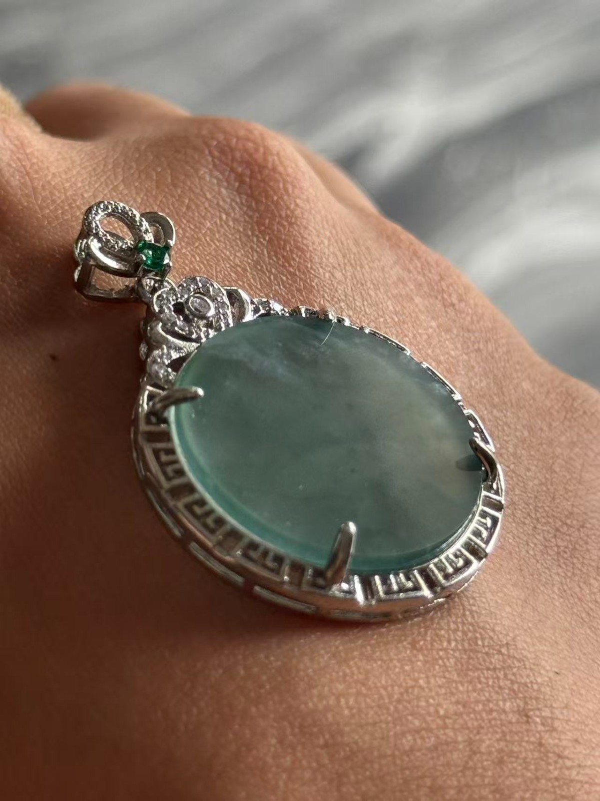 Certified Grade A Natural Icy Blue Jadeite Jade Peace Round Pendant 6.27g 翡翠平安牌