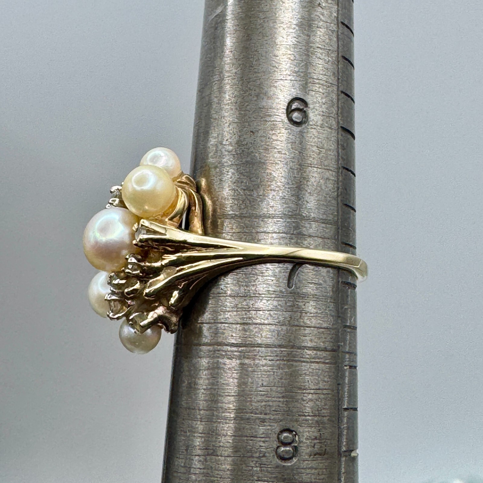 Solid 14k Gold Ring with Diamonds and Pearls / Size 6.85 / 5.6 Grams