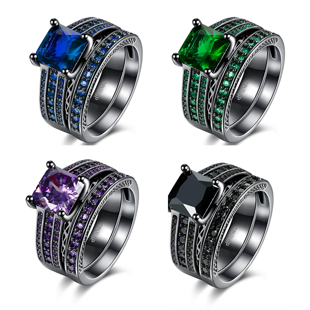 18K Gold Plated Black Gun P Fashion Set Ring AAA Zirconia Women B325