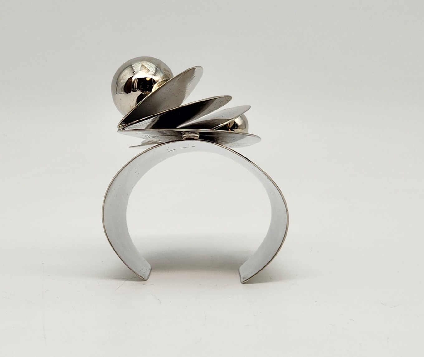 Alexis Bittar Big Bold Modernist Kinetic Silvertone Metal Cuff Bracelet