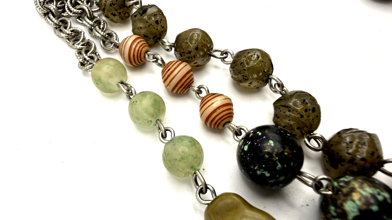TRESKA 20″ Boho Mixed Media/Art Glass Silver Tone Multistrand Necklace