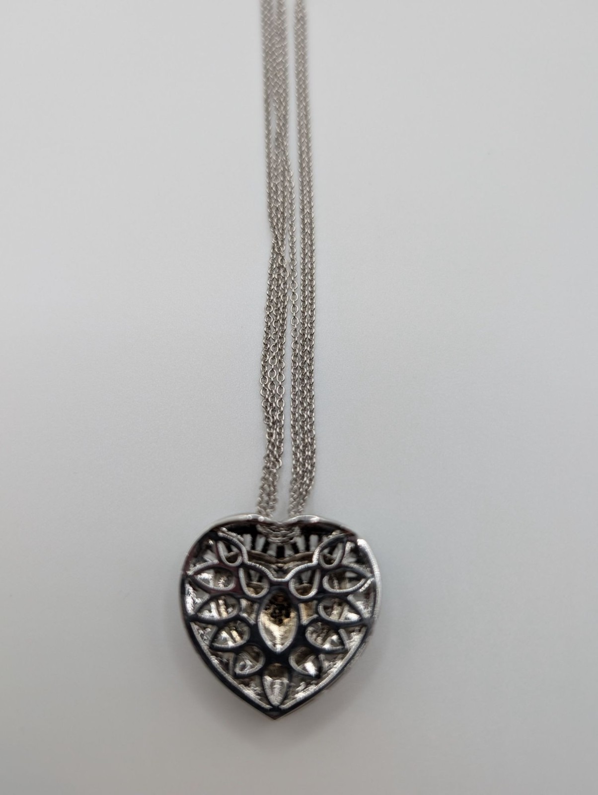 Shop LC Cubic Zirconia Sterling Silver Heart Pendant Necklace Triple-strand Chai