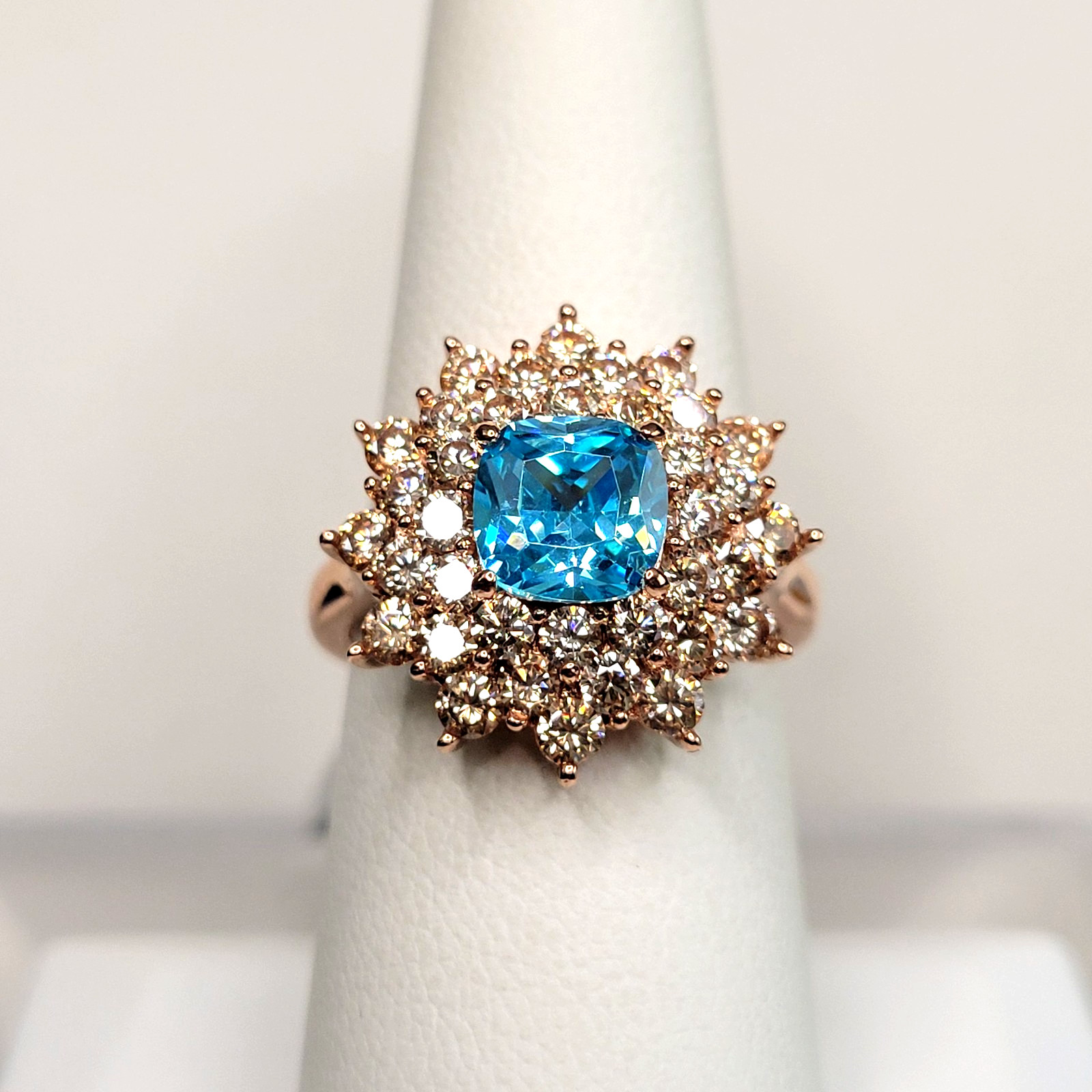 JTV FZN-925 Rose Gold over Sterling Silver Bella Luce Blue Ring sz-8 CZ 6.2g NEW