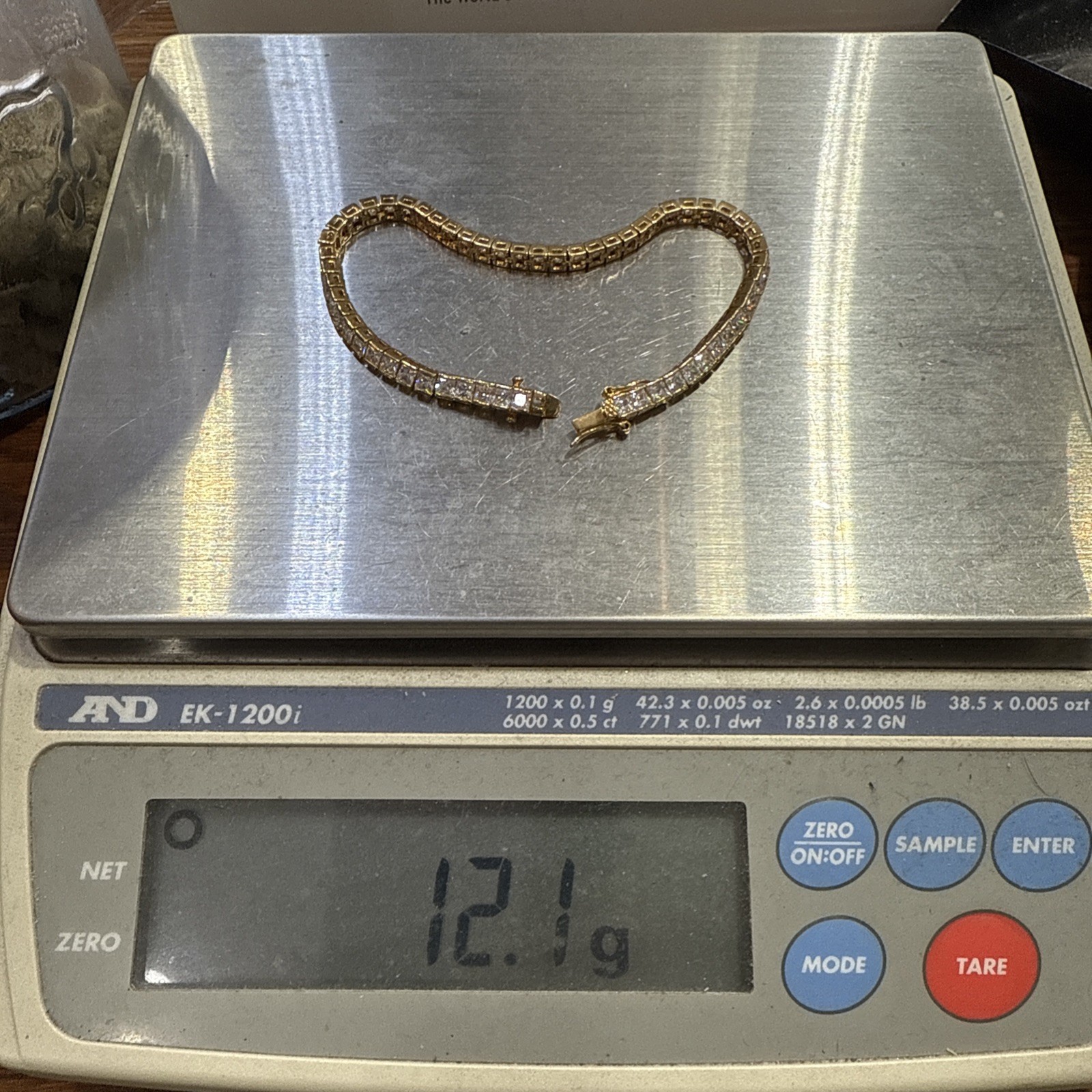 Silver CZ 8inch 4mm Gold Plated Bracelet