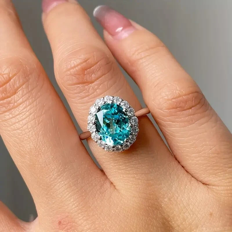 Elegant 925 Sterling Silver Blue White Topaz Wedding Engagement Ring Size 7.5