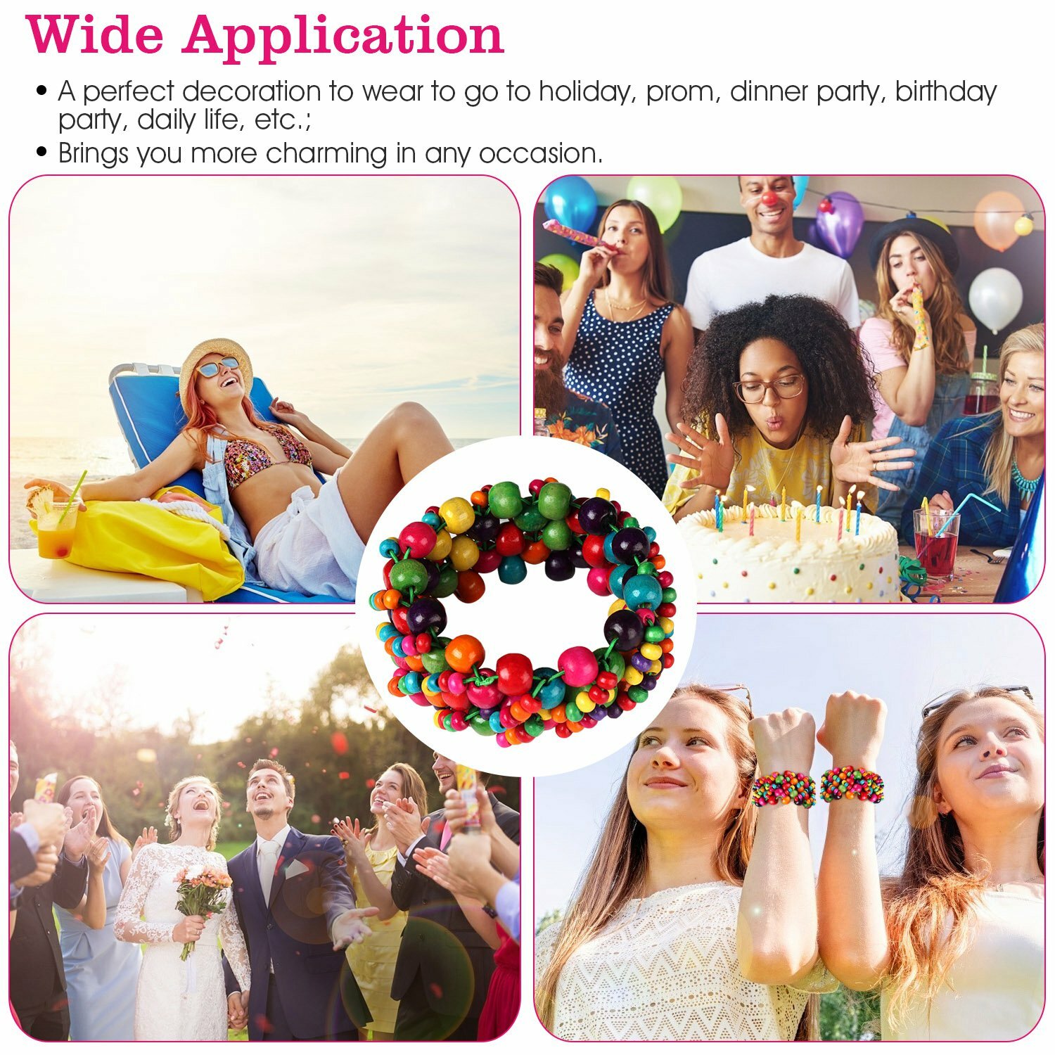 Women’s Fashion Retro Colorful Bracelet Wood Bead Bright Bohemian