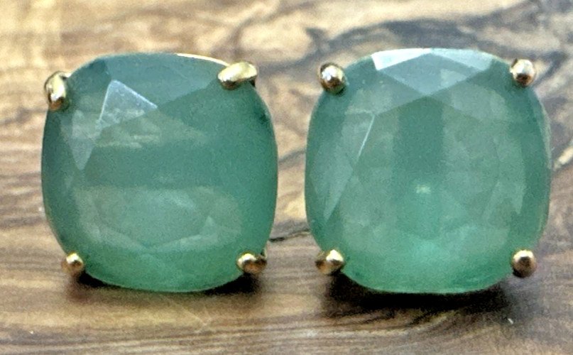 Large Mint Green Crystal Stud Earrings – Opalescent Gold Tone Minimalist Jewelry