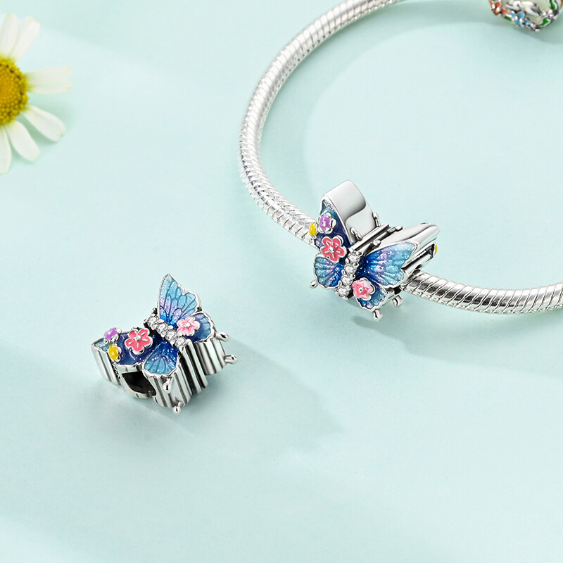 MULA European 925 Sterling Silver Flower Butterfly Charm CZ for Women Bracelet