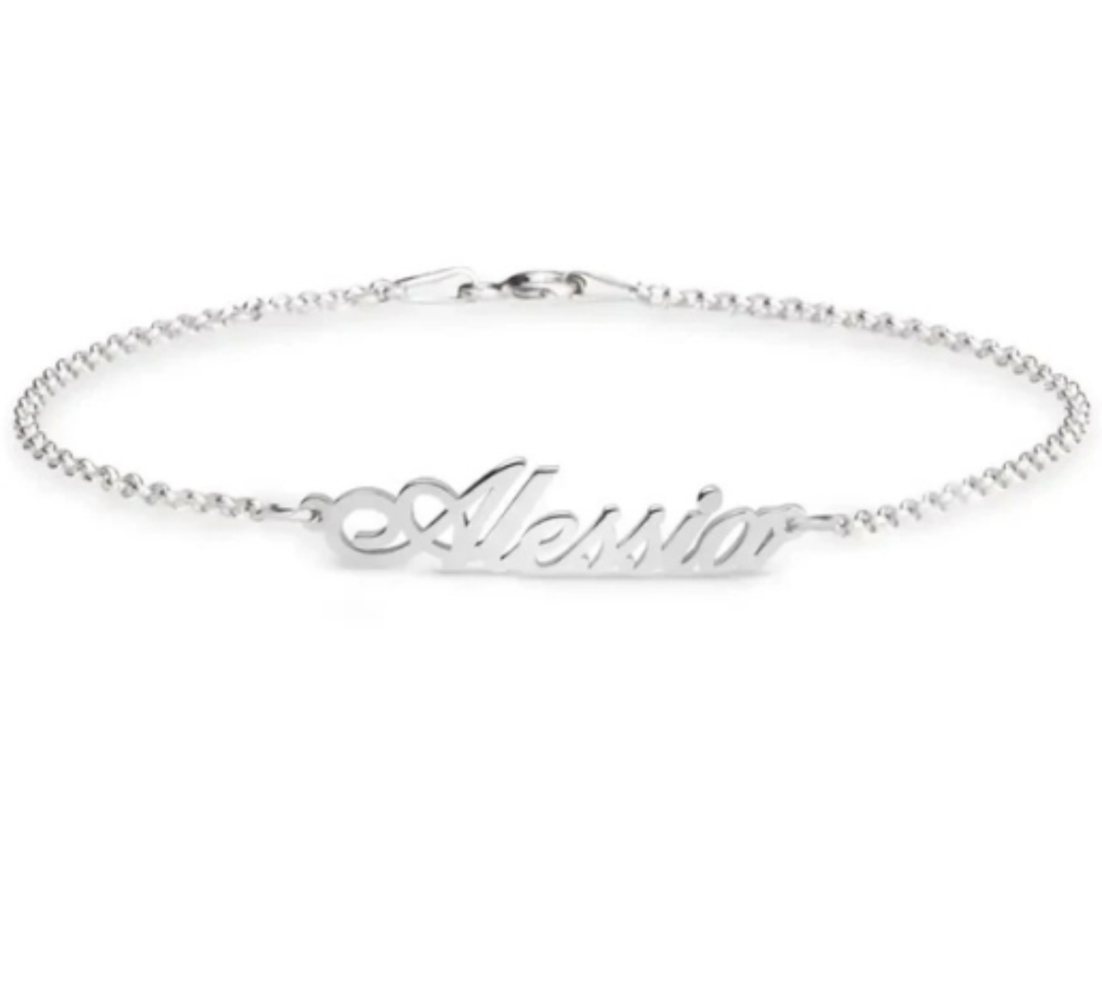 Personalized Name Bracelet 925 Sterling Silver Dainty Custom Rolo Chain Gift