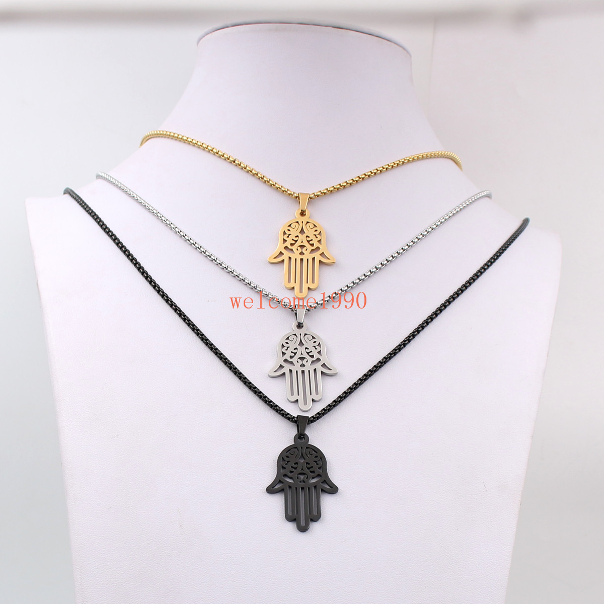 Stainless Steel religions Open Hand Pendant Rolo Chain Necklace Fashion 18-32”