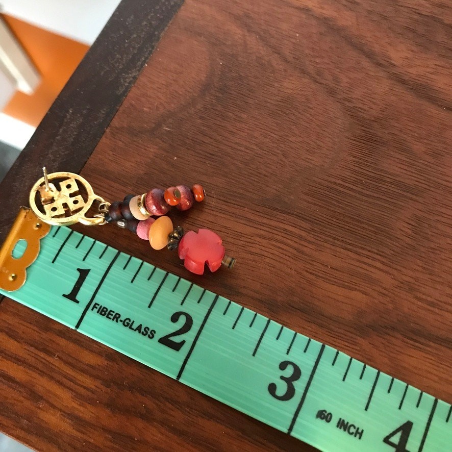 Semiprecious accent pink red brown gold tone dangle earrings, post backs