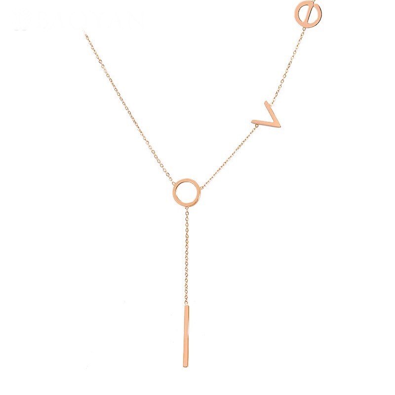 ZARD LOVE Letter Lariat Y Necklace In Rose Gold Tone