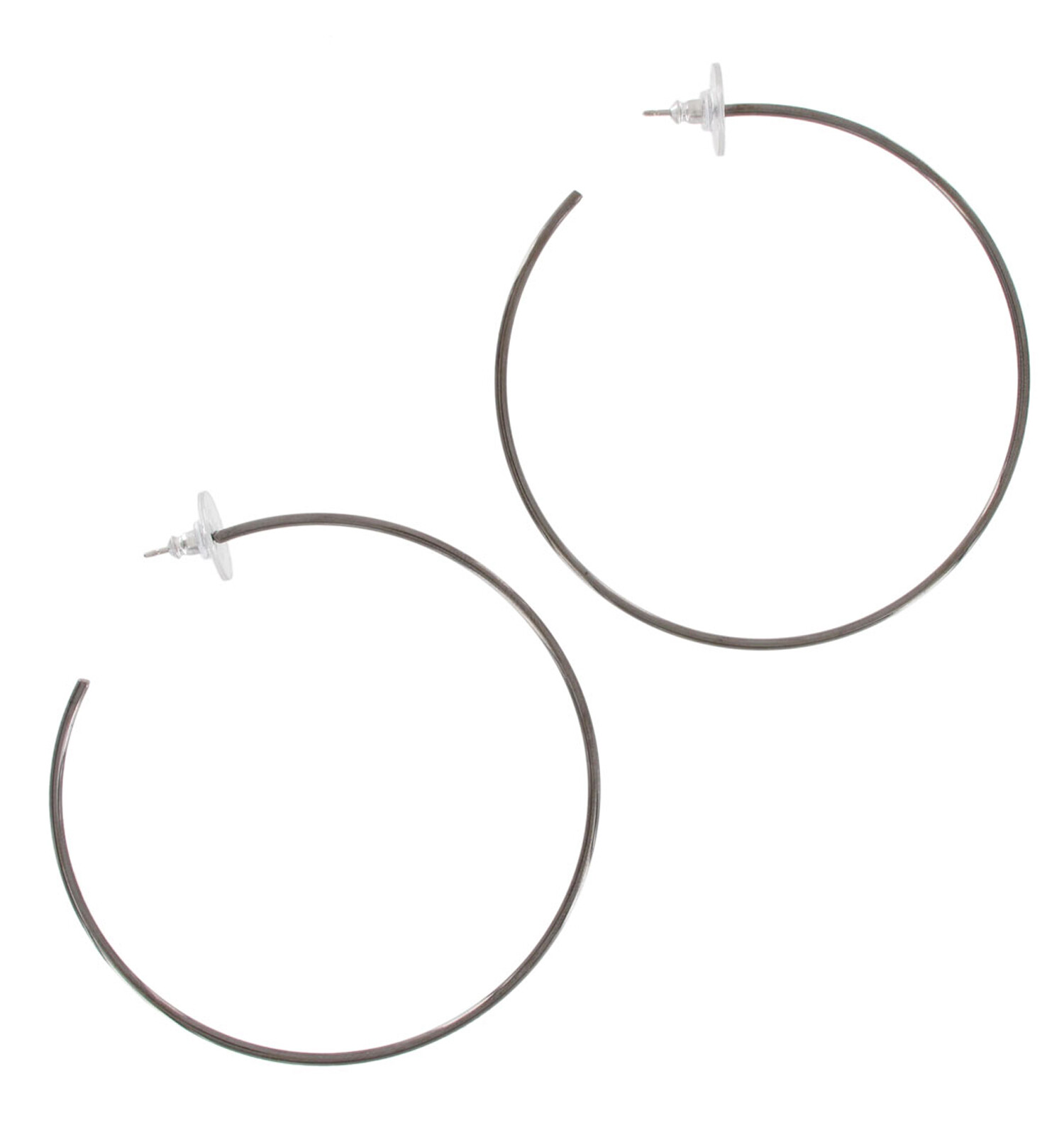 Ky & Co Gun Metal Grey Tone Pierced Hoop Earrings Plain Large 2 5/8″ USA Made