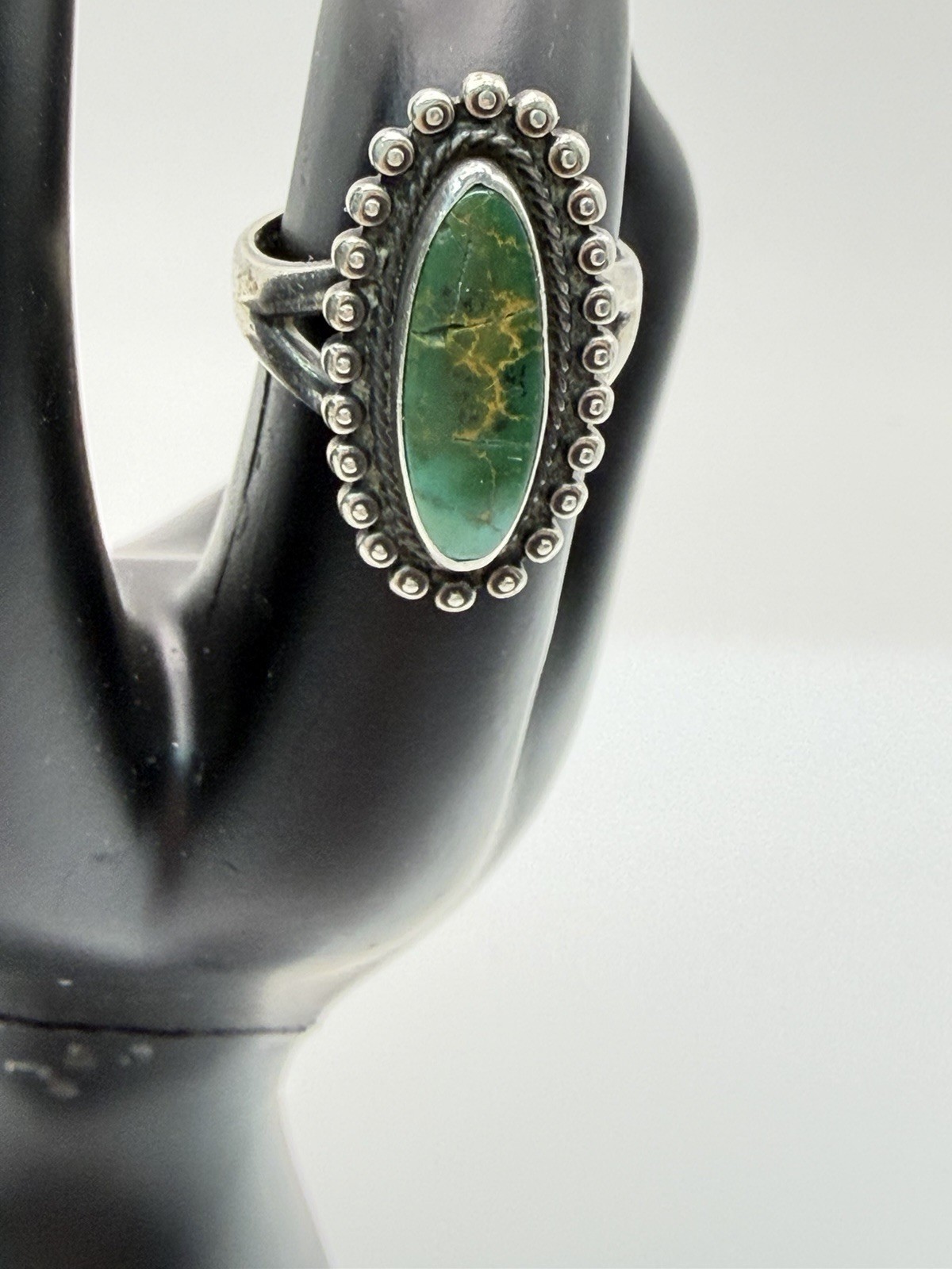 Vintage 925 Sterling Green Turquoise Cabochon Sz 6 5.6 Grams Read