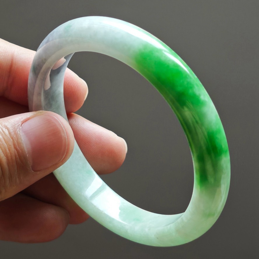 56mm Natural Burma Green Purple Jadeite Jade Bracelet Emerald Jade Bangle 4082