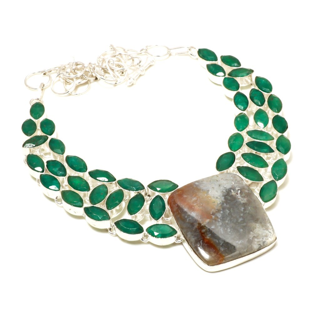 Moss Agate Green Onyx Gemstone Handmade Necklace Jewelry Necklace Size 18 Inches